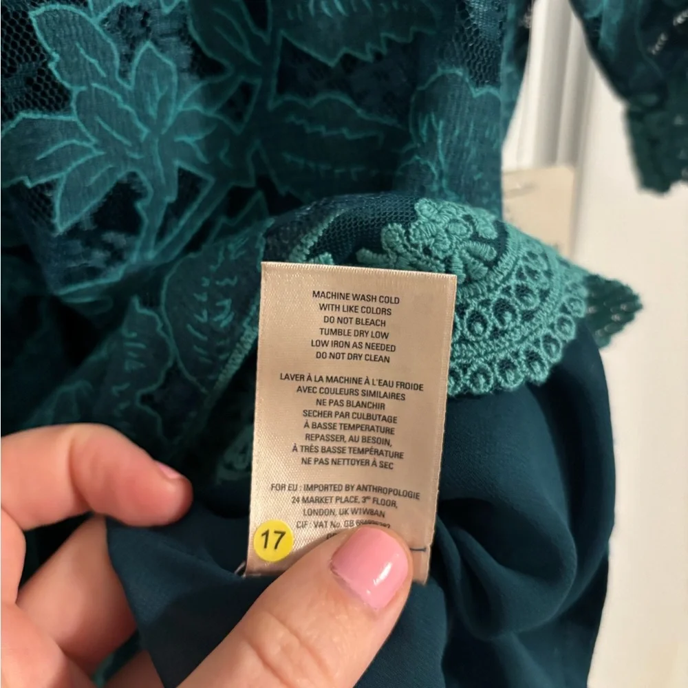 NWT ANTHROPOLOGIE HD in Paris Lace Meadows Blouse Peacock Turquoise Teal Size 0